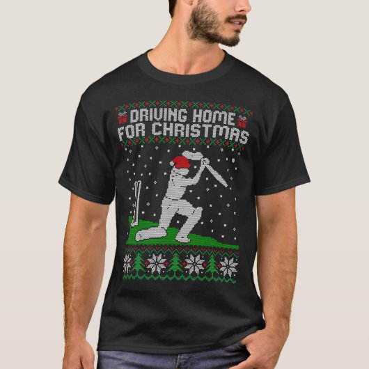 Funny Cricket Player Driving Home For Christmas Sw T-shirt (Voorkant)