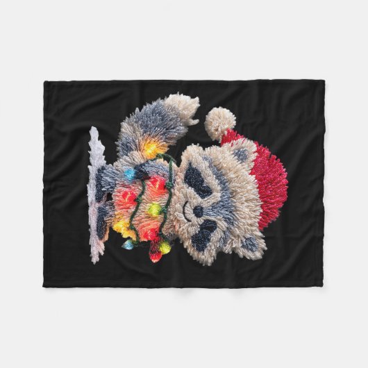 Funny Crochet Christmas Raccoon Xmas Lights Girly  Fleece Deken (Voorkant (Horizontaal))