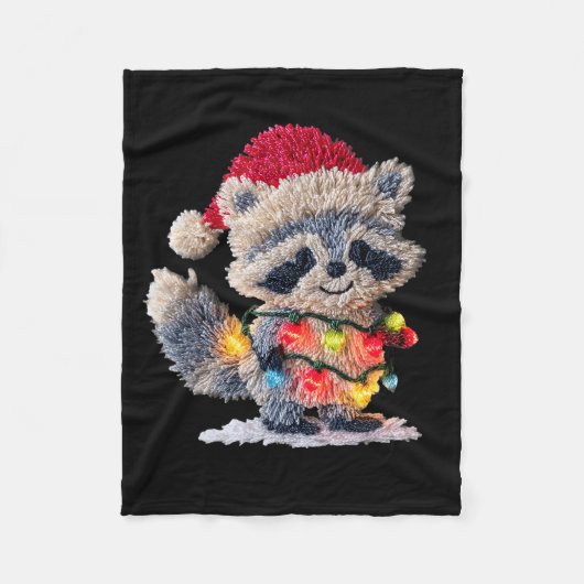 Funny Crochet Christmas Raccoon Xmas Lights Girly  Fleece Deken (Voorkant)