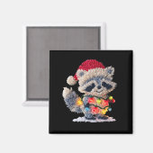 Funny Crochet Christmas Raccoon Xmas Lights Girly  Magneet (Voorkant / Achterkant)