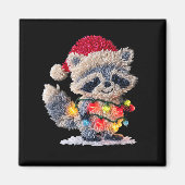 Funny Crochet Christmas Raccoon Xmas Lights Girly  Magneet (Voorkant)