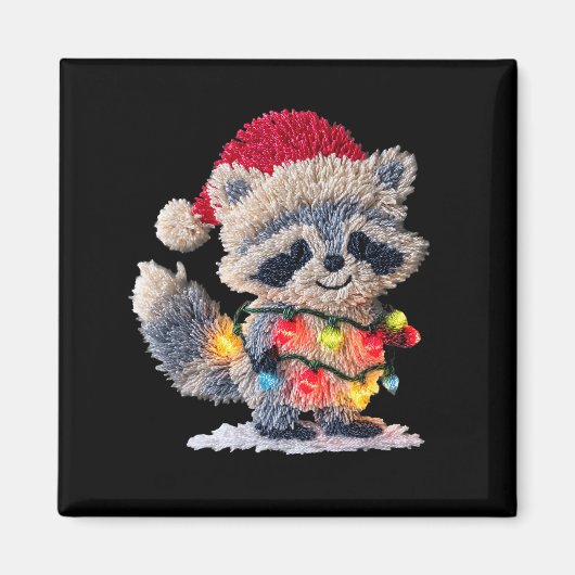 Funny Crochet Christmas Raccoon Xmas Lights Girly  Magneet (Voorkant)