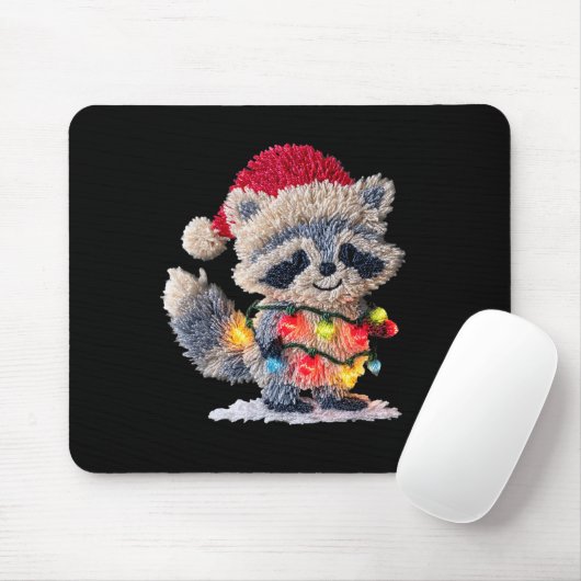 Funny Crochet Christmas Raccoon Xmas Lights Girly  Muismat (Met muis)