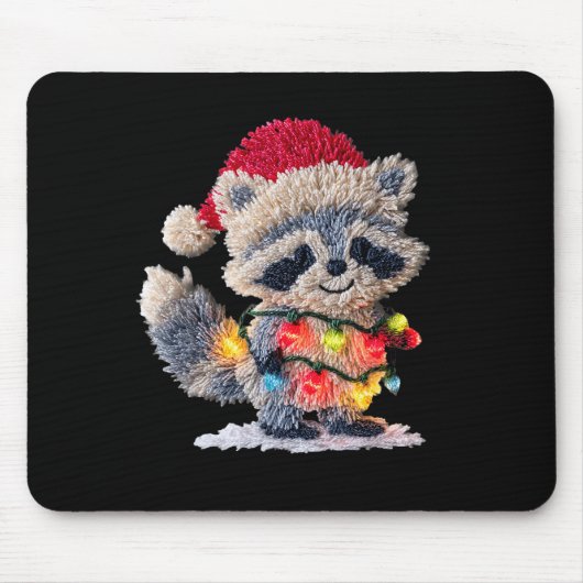 Funny Crochet Christmas Raccoon Xmas Lights Girly Muismat (Voorkant)