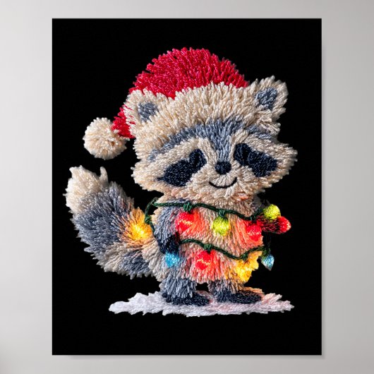 Funny Crochet Christmas Raccoon Xmas Lights Girly  Poster (Voorkant)