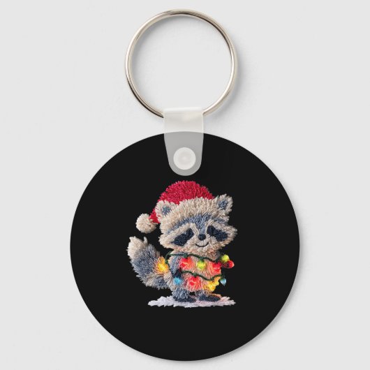 Funny Crochet Christmas Raccoon Xmas Lights Girly  Sleutelhanger (Voorkant)