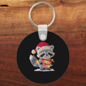 Funny Crochet Christmas Raccoon Xmas Lights Girly  Sleutelhanger (Voorkant)