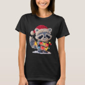 Funny Crochet Christmas Raccoon Xmas Lights Girly  T-shirt (Voorkant)