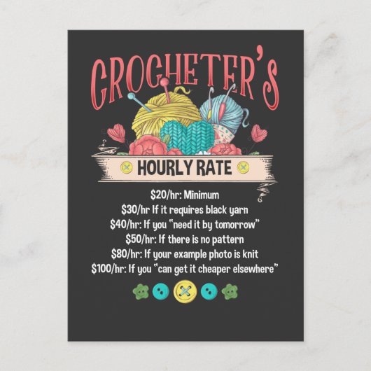 Funny Crocheter Hourly Rate Crocheting Woman Quote Briefkaart (Voorkant)