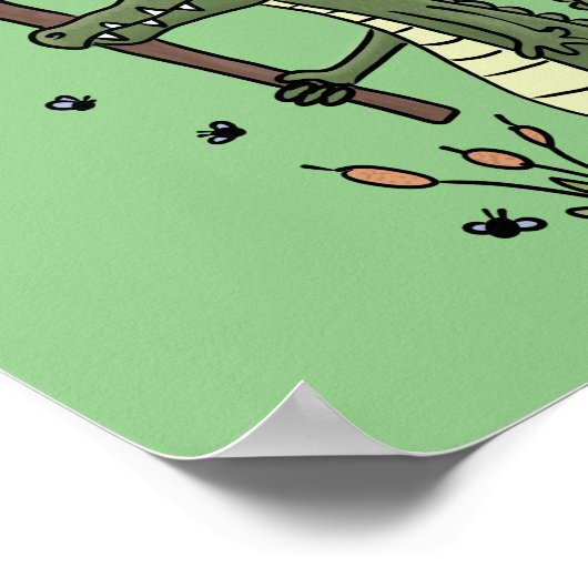 Funny crocodile aligator with sign cartoon poster (Hoek)