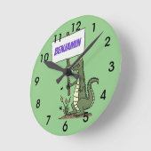 Funny crocodile aligator with sign cartoon round c ronde klok (Hoek)