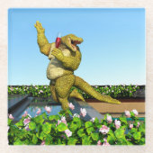 Funny Crocodile Drinking Champagne Glazen Onderzetter (Voorkant)