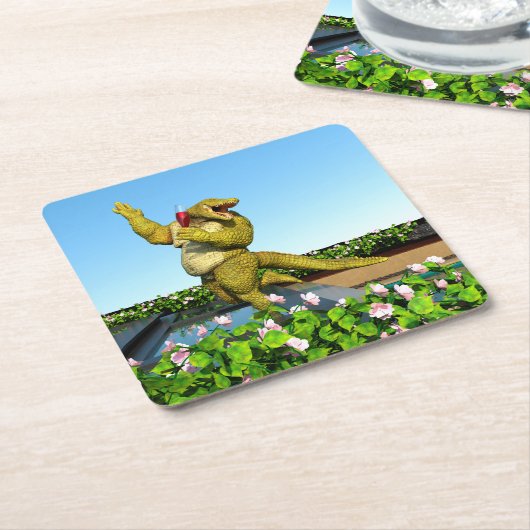 Funny Crocodile Drinking Champagne Kartonnen Onderzetters (Schuin)