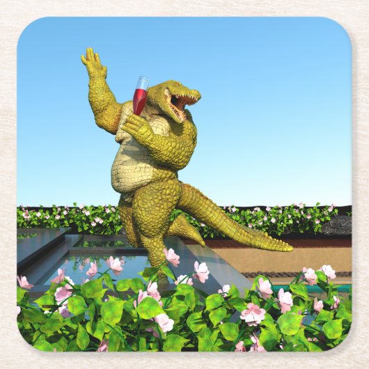Funny Crocodile Drinking Champagne Kartonnen Onderzetters (Voorkant)