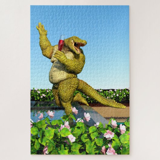 Funny Crocodile Drinking Champagne Legpuzzel (Verticaal)