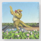 Funny Crocodile Drinking Champagne Stenen Onderzetter (Voorkant)