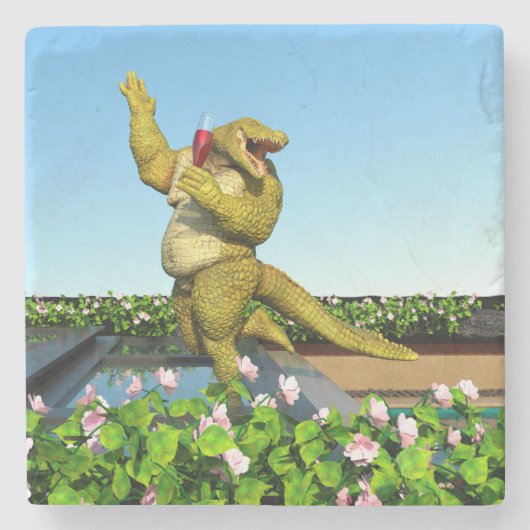 Funny Crocodile Drinking Champagne Stenen Onderzetter (Voorkant)