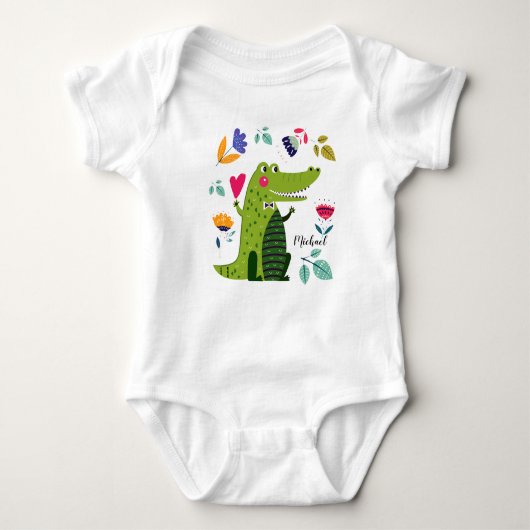 Funny Crocodile met Heart Custom Name Romper (Voorkant)