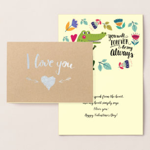 Funny Crocodile Valentijnsdag Real Folie Cards Kaarten