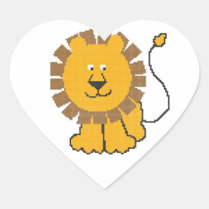 Funny cross-stitch cartoon Lion Hart Sticker