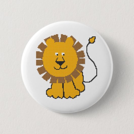 Funny cross-stitch cartoon Lion Ronde Button 5,7 Cm (Voorkant)