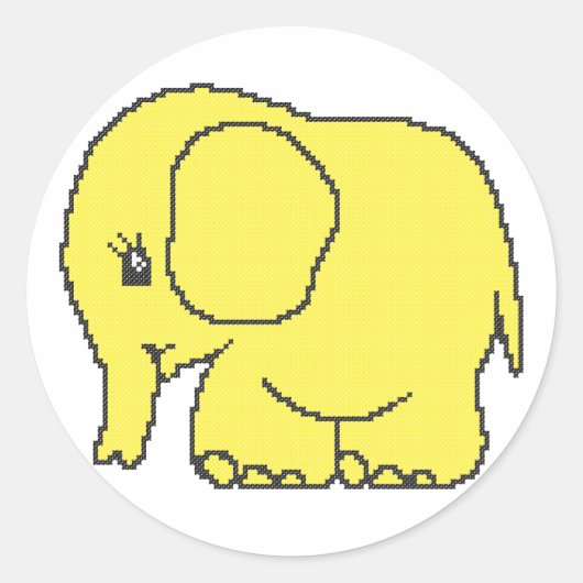 Funny cross-stitch gele olifant ronde sticker (Voorkant)