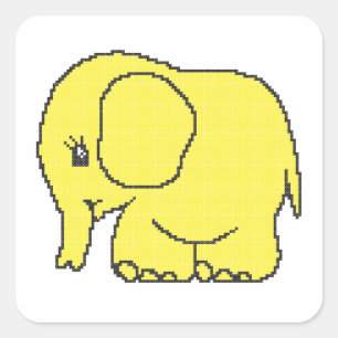Funny cross-stitch gele olifant vierkante sticker