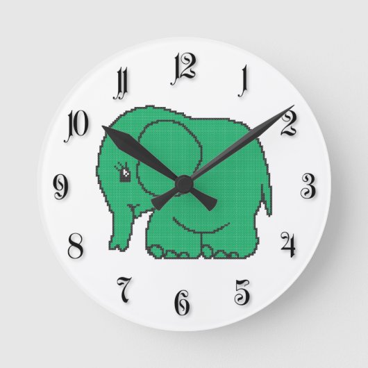 Funny cross-stitch groene olifant ronde klok (Voorkant)