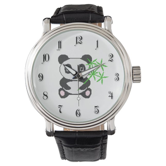 Funny cross-stitch panda horloge (Voorkant)