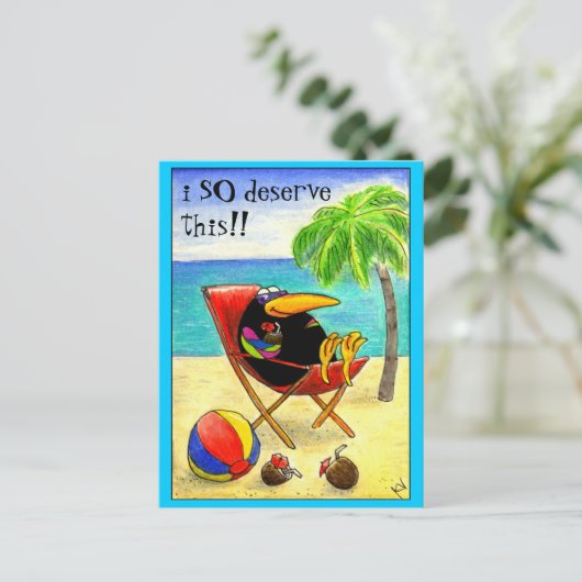 Funny Crow Beach Vacation briefkaart (Staand voorkant)