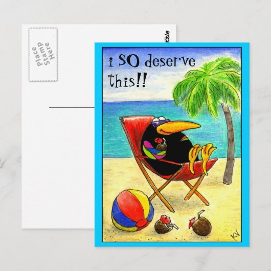 Funny Crow Beach Vacation briefkaart (Voorkant / Achterkant)