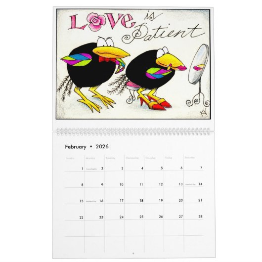 Funny crow-kalender kalender (Feb 2026)