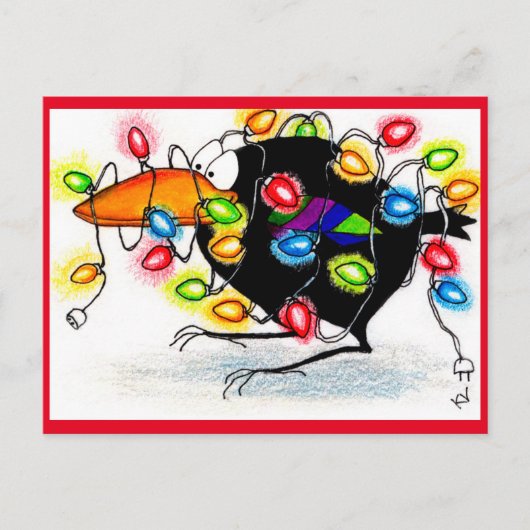 Funny Crow Winter Kerstverlichting briefkaart (Voorkant)