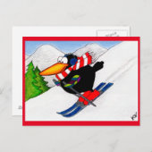 Funny Crow Winter Skiing Vacation briefkaart (Voorkant / Achterkant)
