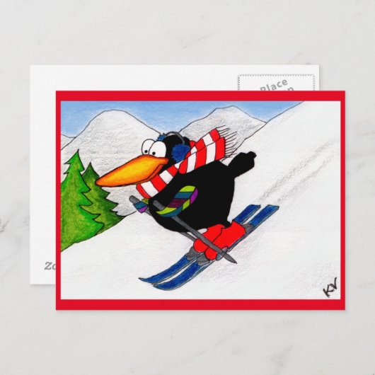 Funny Crow Winter Skiing Vacation briefkaart (Voorkant / Achterkant)