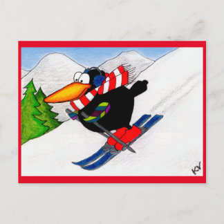 Funny Crow Winter Skiing Vacation briefkaart