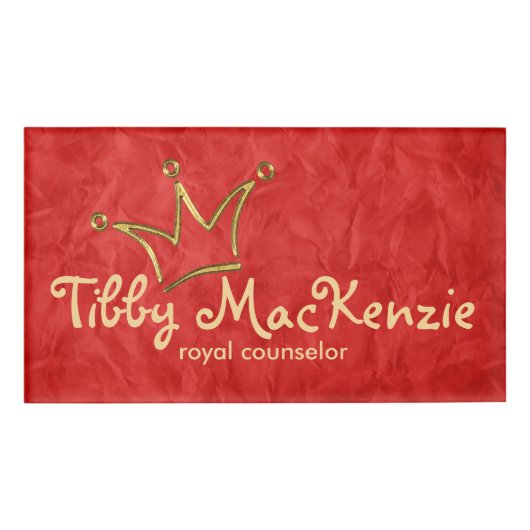 Funny Crown gold + je rug. en tekst Naambadge (Voorkant)