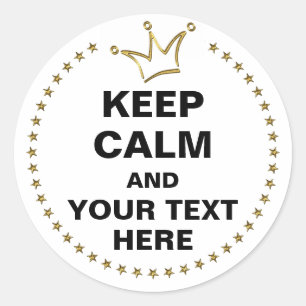 Funny Crown gold & KEEP CALM + text Ronde Sticker
