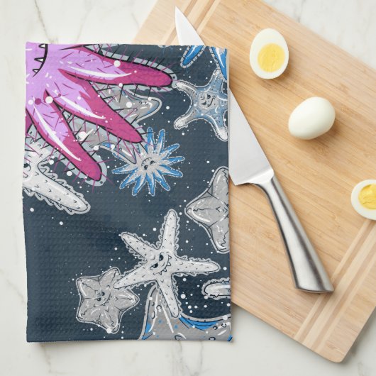 Funny Crown-of-Thorns Starfish with a smirk Theedoek (Quarter Fold)