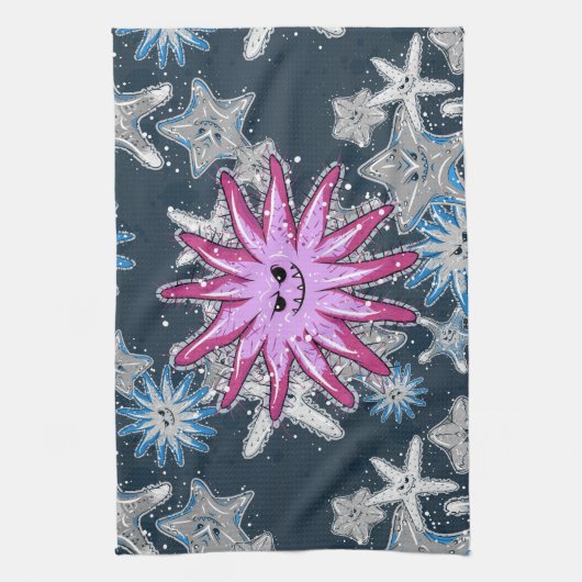 Funny Crown-of-Thorns Starfish with a smirk Theedoek (Verticaal)