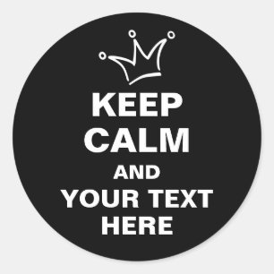 Funny Crown white & KEEP CALM + text Ronde Sticker