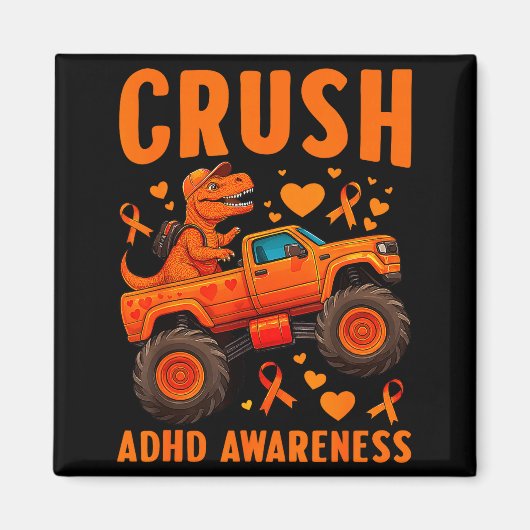 Funny Crush Adhd Awareness T-rex Monster Truck Kid Magneet (Voorkant)