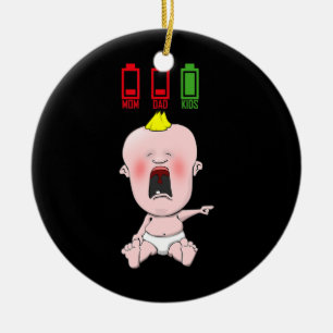 Funny Cry Baby Mam en Pap Low Battery Sweat Cute Keramisch Ornament