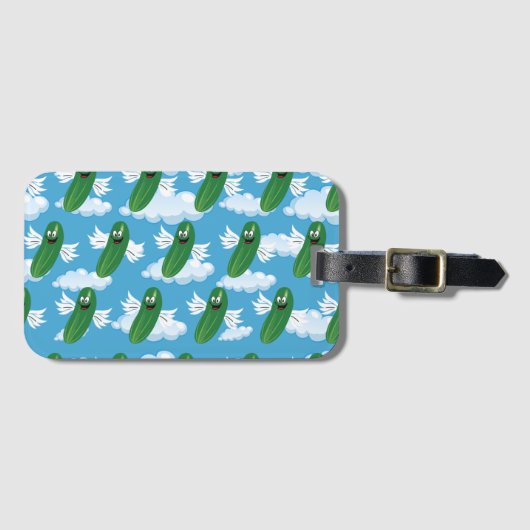 Funny Cucumber Pickles Food Humor Fantasy Emojis Bagagelabel (Voorkant (horizontaal))
