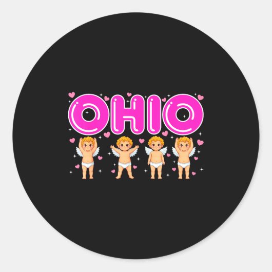 Funny Cud Ohio Midwestern Party O-h-i-o In Valenti Ronde Sticker (Voorkant)