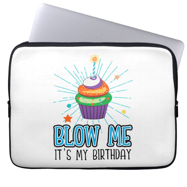 Funny Cupcake Candle Blow me Het is mijn verjaarda Laptop Sleeve (Voorkant)