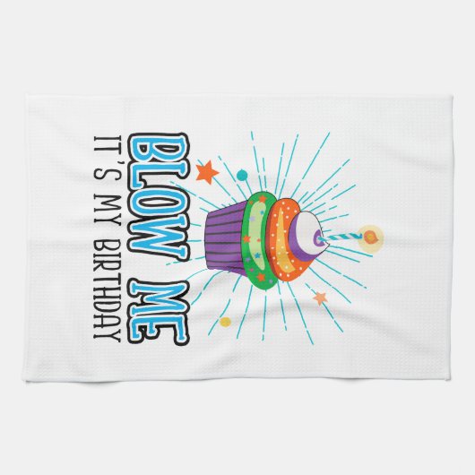 Funny Cupcake Candle Blow me Het is mijn verjaarda Theedoek (Horizontaal)