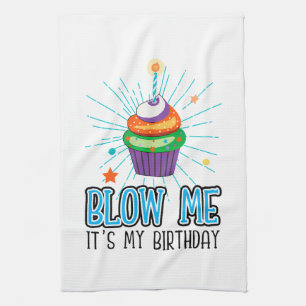 Funny Cupcake Candle Blow me Het is mijn verjaarda Theedoek