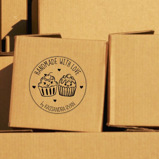 Funny Cupcakes, aangepast handgemaakt met liefde, Rubberstempel