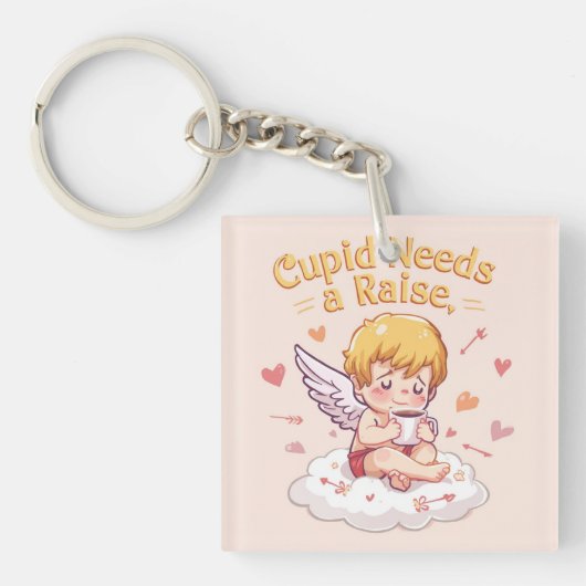 Funny Cupid "Cupid Needs a Raise" Cute Sleutelhanger (voorkant)